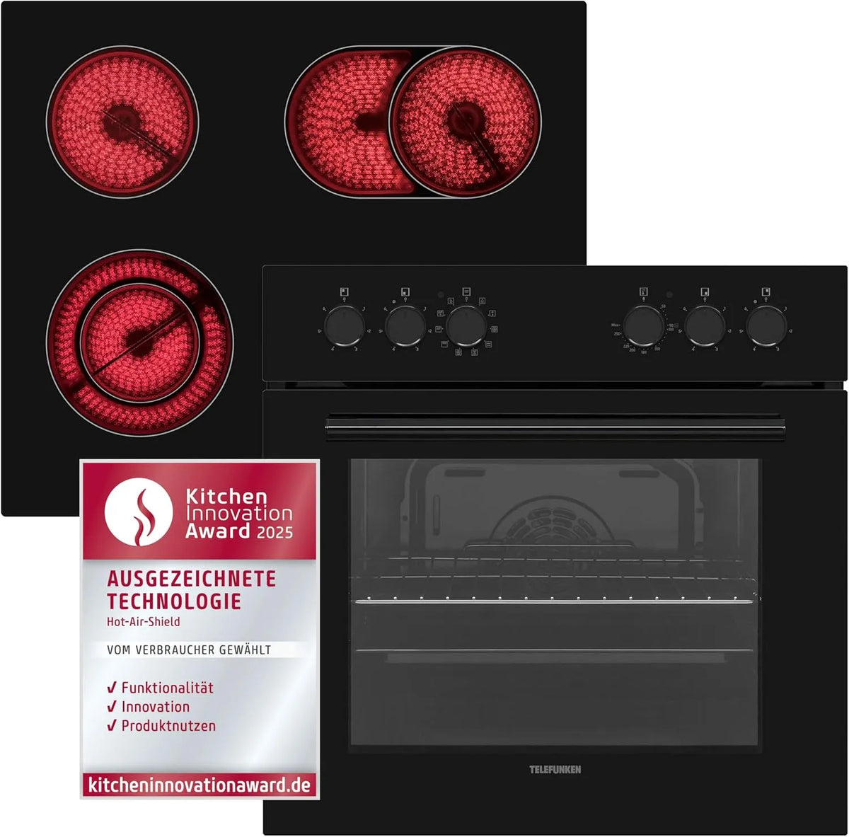 Telefunken Kochfeld ECHS65A-B2, Breite 60 cm, Fassungsvermögen 65 Liter, Elektro-Herd -Kombination, Edelstahl, Backofen mit Grill und Umluft