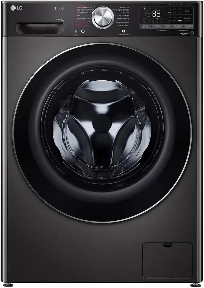 LG Waschtrockner V9WD128H2B 1360, 12-8 kg, 60 x 61 x 85 cm ꟷ Black Stainless Steel, Schnellwaschgang in 39 Min., Energieklasse A, AI Direct Drive