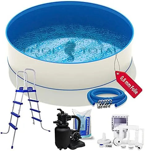 Pool, Sand, Total Rundpool-Set Komfort+ Ø2,50 x 1,20m Folie 0,8mm, Stahlwandpool Stahlrahmenbecken Swimmingpool inklusive. Sandfilteranlage