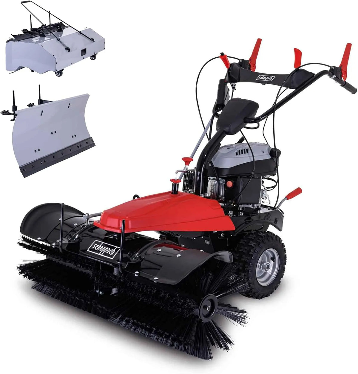 Scheppach Schneefräse SC2200PE, E-Start 4,9 PS, Kehrbreite 100cm, Fassungsvermögen 70L Box, 3 Vorwärts & 1 Rückwärtsgang, Benzin Kehrmaschine