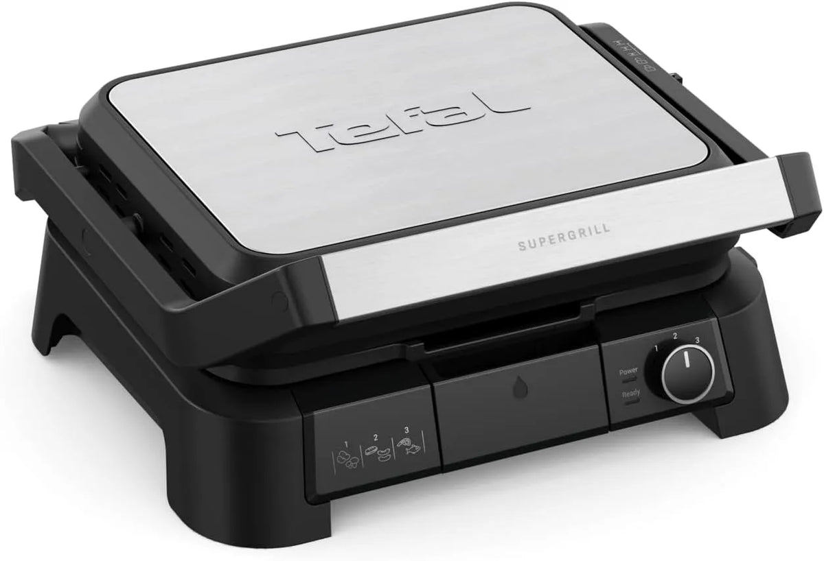 Tefal Grill 3in1 B0DTJ3M6YW, Ofenposition mit 3 Höhen, SuperGrill Kontaktgrill, Thermostat, für Fleisch, platzsparend, Leistung 2000 W