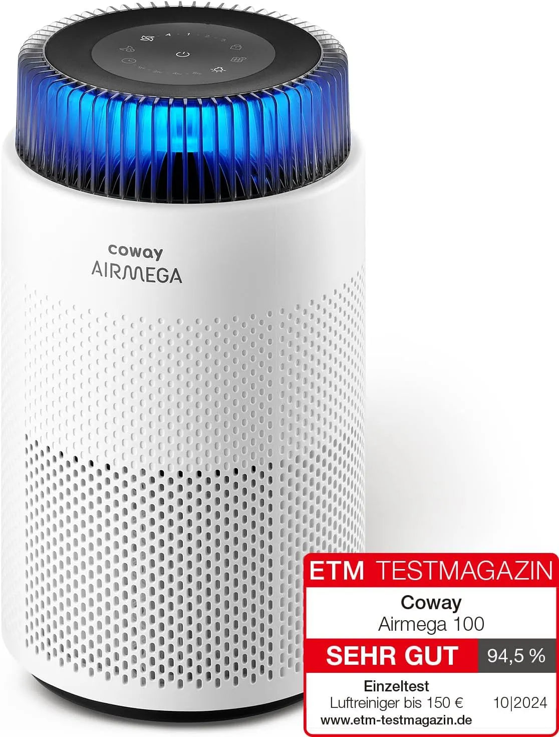 Luftreiniger 01µm AIRMEGA 100 COWAY, CADR 244m³, Allergiker, mit Schlafmodus & Stimmungslicht, gegen Pollen, 244m³/h, Modell 244m³, Superleise