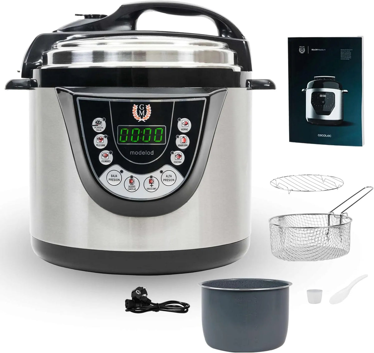 Cecotec, mit 6 Liter Fassungvermögen, mit Brat- und Sprachfunktion. 24 Std. Schnellkochtopf, 9 Kochmenüs und 2 Druckstufen, Ideal für 12 Personen
