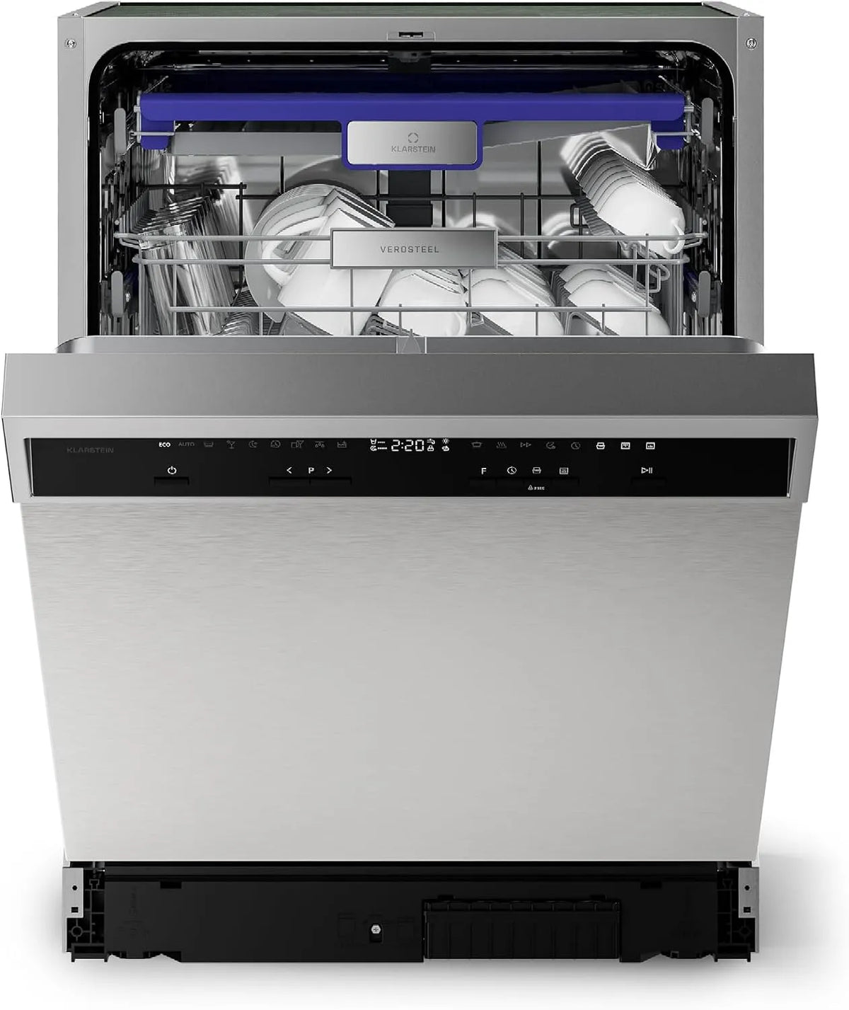 Klarstein Geschirrspüler, 42 dB, 9 Betriebsprogramme, A Energieklasse, Kindersicherung, Verosteel 60cm Unterbau, 14 Plätze, Spülmaschine Unterbau