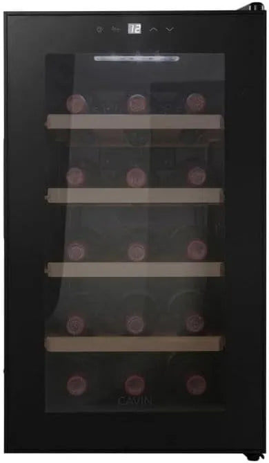 Kühlschrank, Northern Collection 15 Black, CAVIN Freistehender Weinkühlschrank, kleiner schwarzer, Geräuschniveau 26 dB, 15 Flaschen, Glastür