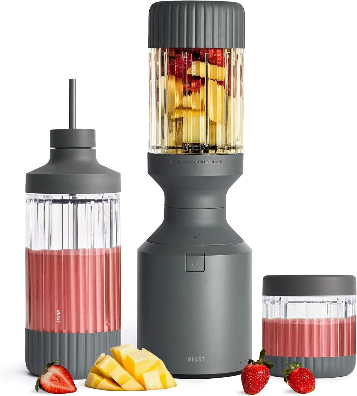 Standmixer BEAST, Smoothie Maker Hochleistungsmixer mit 3 Tritan Mixbechers -1200 ml, und Aufbewahrungsdeckel, Eis und Shakes, Leistung 1200W