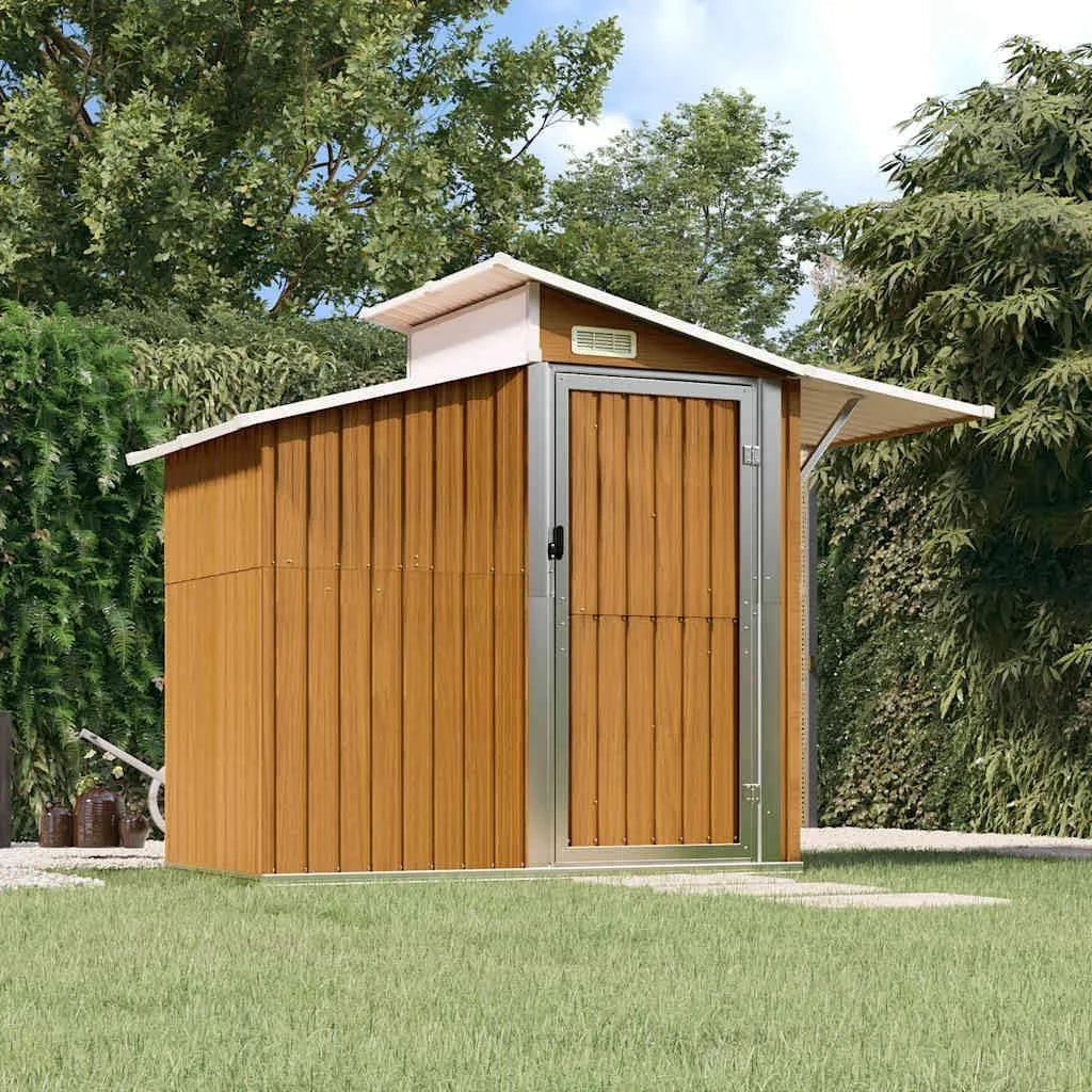 Geräteschuppen Braun, mit Tür Schuppen Gartenschuppen, Hommdiy 270x130x208,5 cm Verzinkter Stahl Rostfrei Gerätehaus