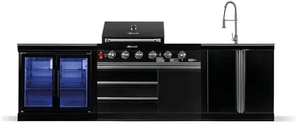 Gasgrill, mit Doppel-Kühlschrank und Waschbecken, GORILLER BLACKBACK M6 Outdoor-Küche, Edelstahl, in Schwarz