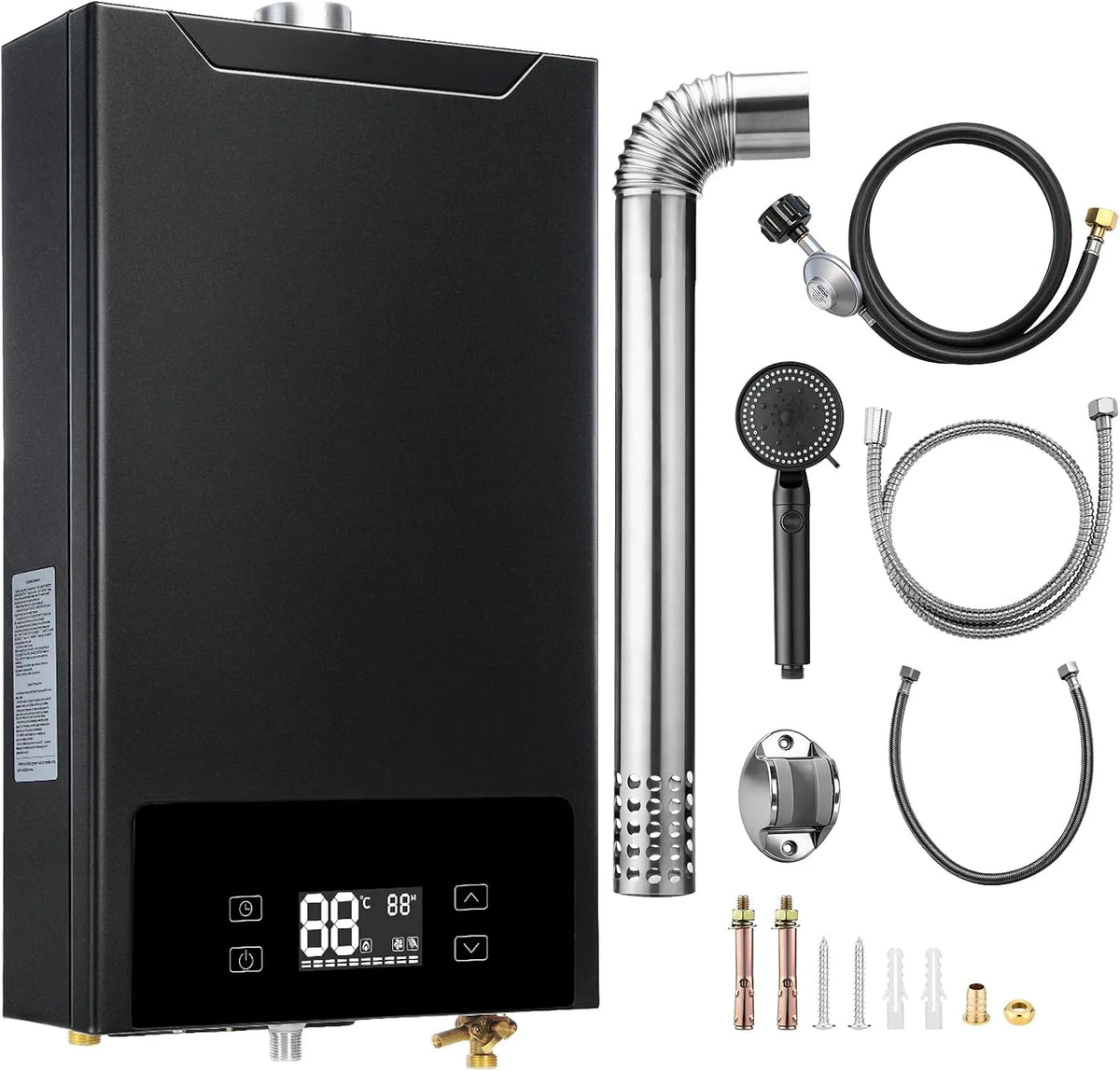 Warmwasserbereiter, 160,000 BTU, 6,3 GPM, Propan Gas Durchlauferhitzer, Innen, LED-Temperaturanzeige mit Touch, Integrierter Schutz