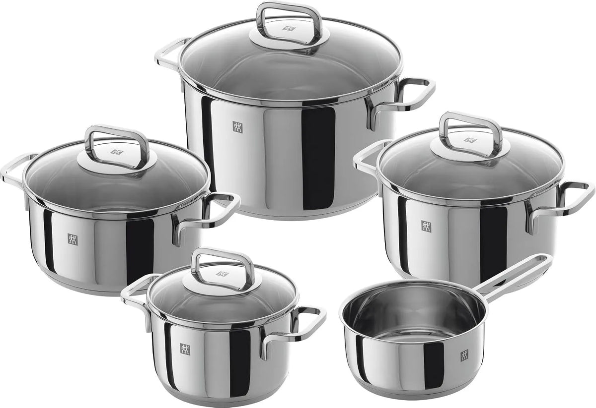 Kochtopf ZWILLING Quadro, Unbeschichtet, Set 5-teilig mit Glasdeckel, Induktionsgeeignet, Silber, Edelstahl