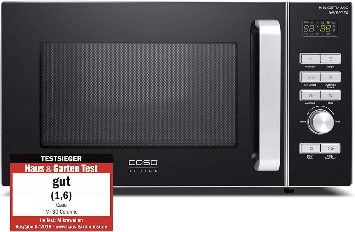 Caso Mikrowelle MI 30, 8 Koch-Programme, Ceramic, CASOTEK Boden, Silber, Fassungsvermögen 30 L Garraum, 1000 Watt, Edelstahl Gehäuse
