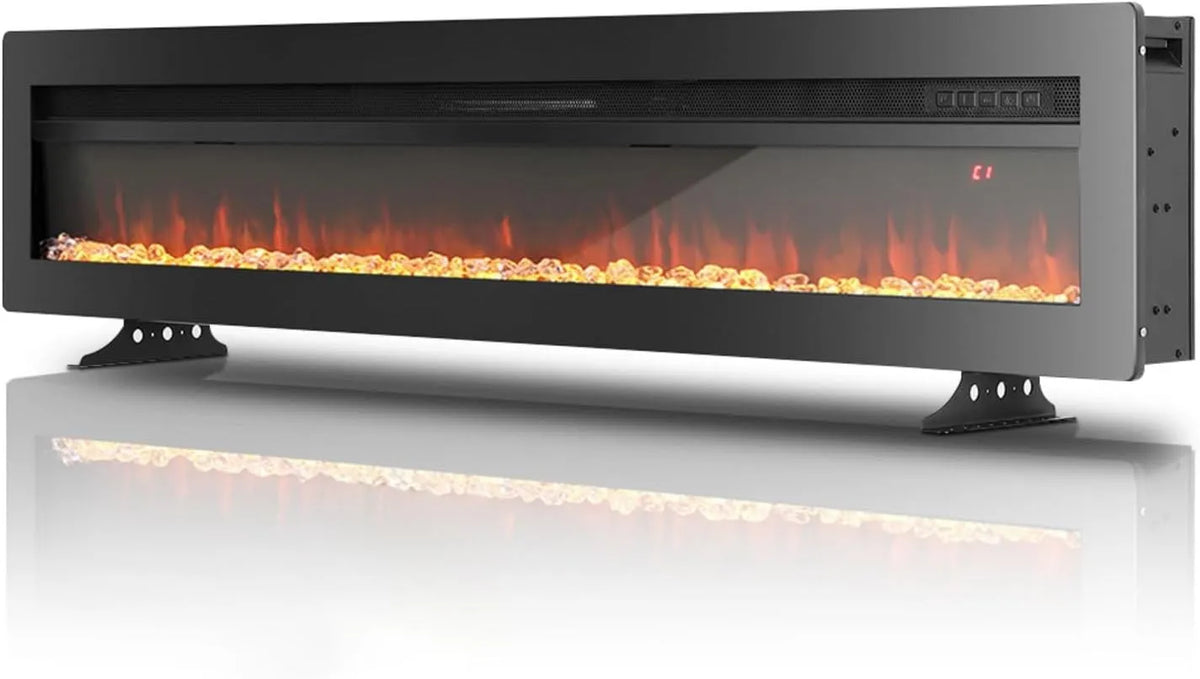 Elektrokamin, 60', 152cm,3-in-1 Elektrischer Kamin Wand, Einbaukamin mit 3D Flammeneffekt und 12 Flammenfarben,900W, Leistung 1800W, Leistung 900W