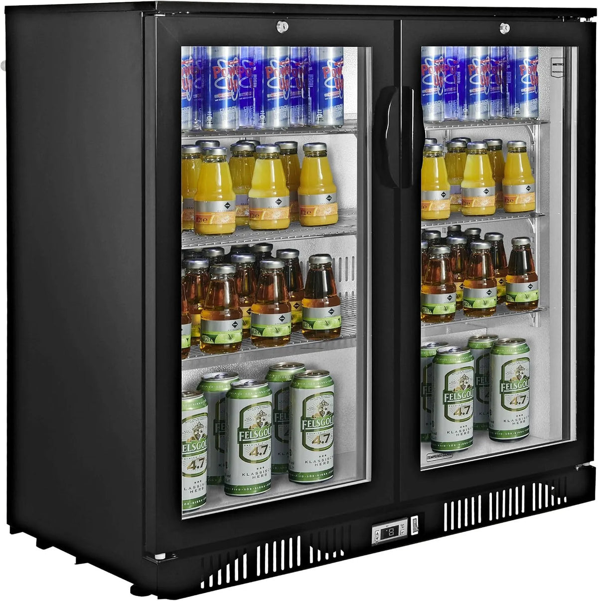 Kühlschrank GBC1002, METRO Professional Getränkekühler, Getränkekühlschrank mit 2 Glastüren, Fassungsvermögen 200 L, Leistung 160W, Energieklasse D