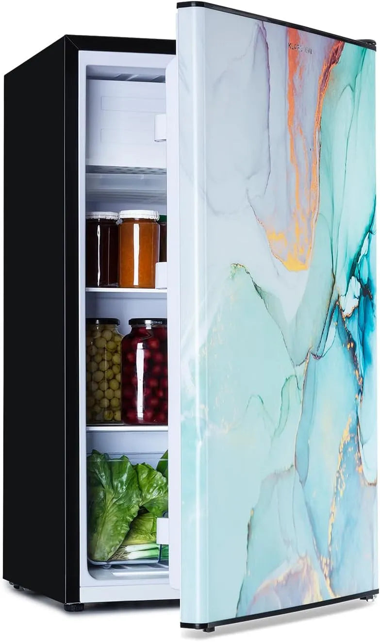 Klarstein Kühlschrank, Thermostat mit 5 Stufen, Fassungsvermögen: 79 Liter, Design-Front, mit 2 Kühl-Ebenen, 0 bis 10 °C, Motiv: Pastell