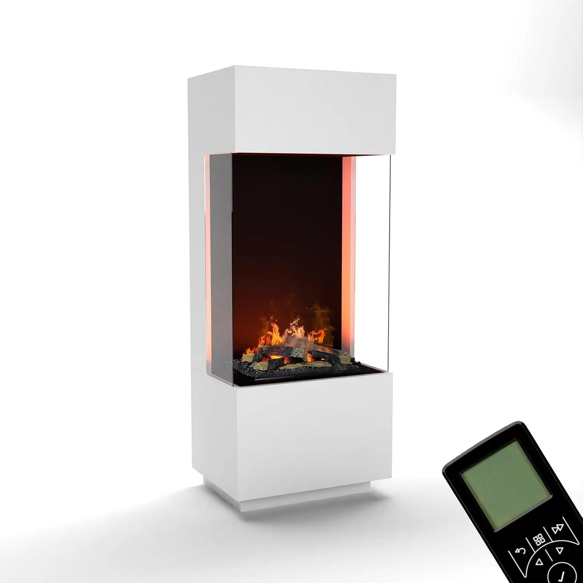 Elektrokamin 3D-Flammen, GLOW FIRE Wasserdampf Kamin OGF 1, Standkamin, Maße 55x136x40 cm, Opti-Myst 400 Elektro Kamin mit Holz-Deko, Weiß