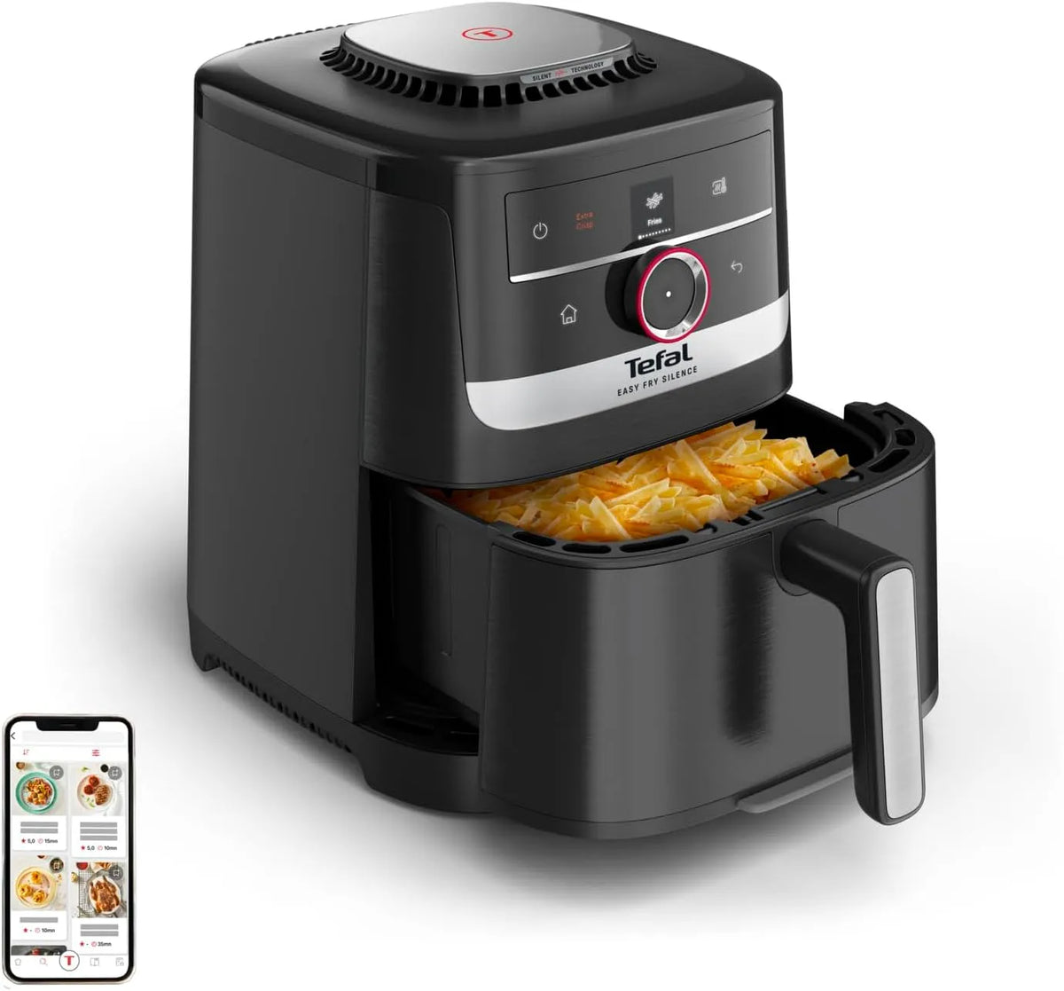 Tefal Heißluftfritteuse EY5728, Easy Fry Smart & Silence, Fassungsvermögen 5 Liter, von 40°C bis zu 220°C, Smart-Assist-System, extrem leise