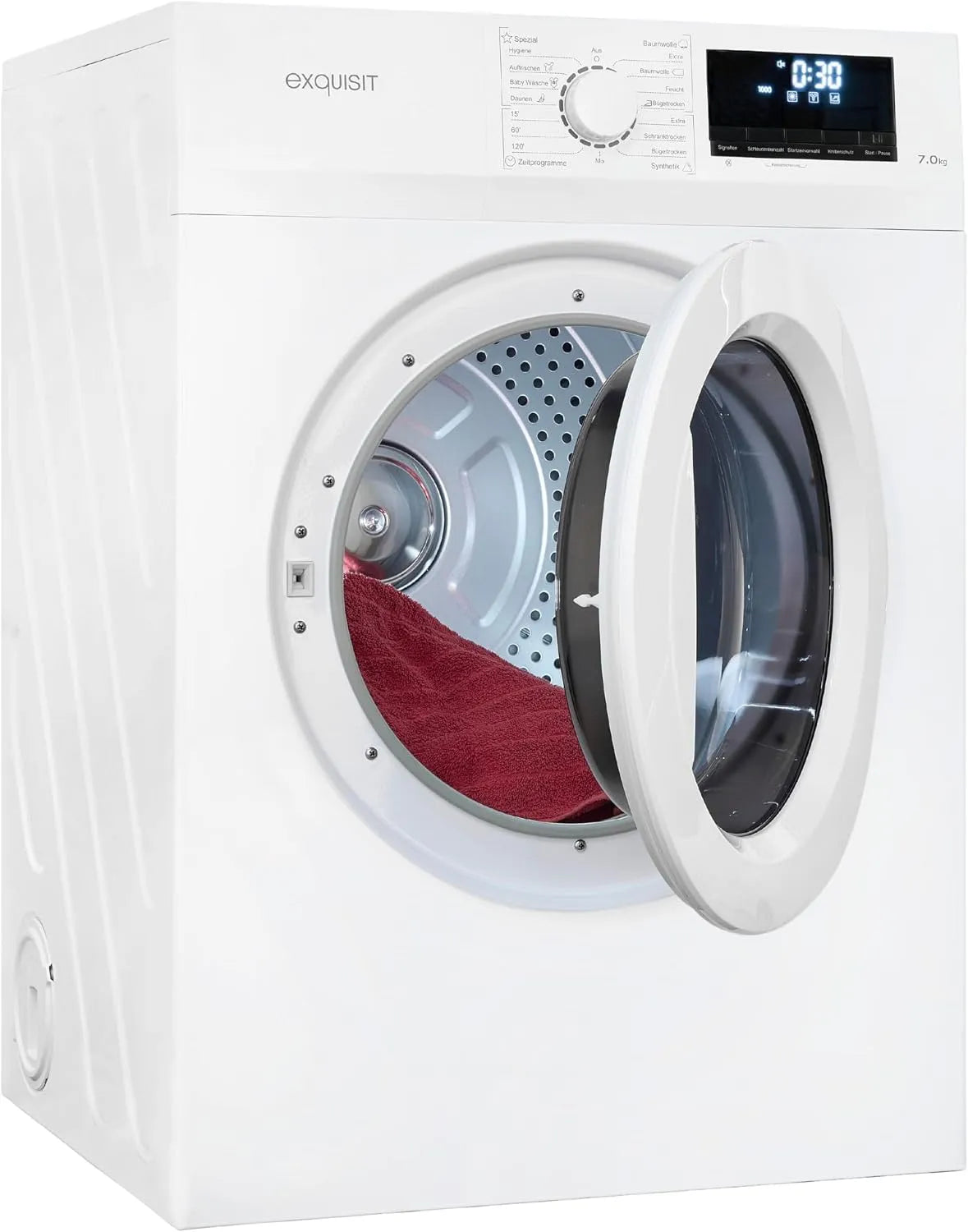 Exquisit Wäschetrockner TAE70-70, Gewicht 7kg, 15 Betriebsprogramme, Energieklasse G, Startzeitvorwahl, Knitterschutz, Ablufttrockner, Kindersicherung