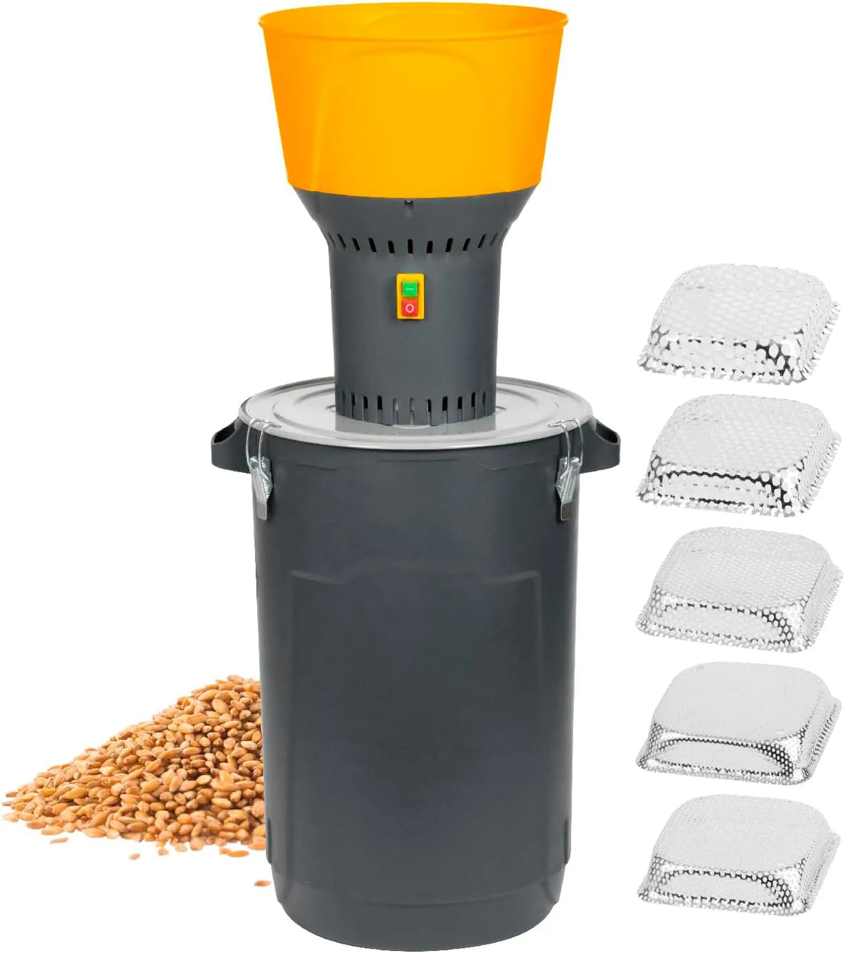 Getreidemühle Elektrisch STREND PRO, Getreidemühle Elektrisch 1300W 60L, mit 5 Siebe, Professionelle Elektrische Getreidemühle für alle Getreidesorten