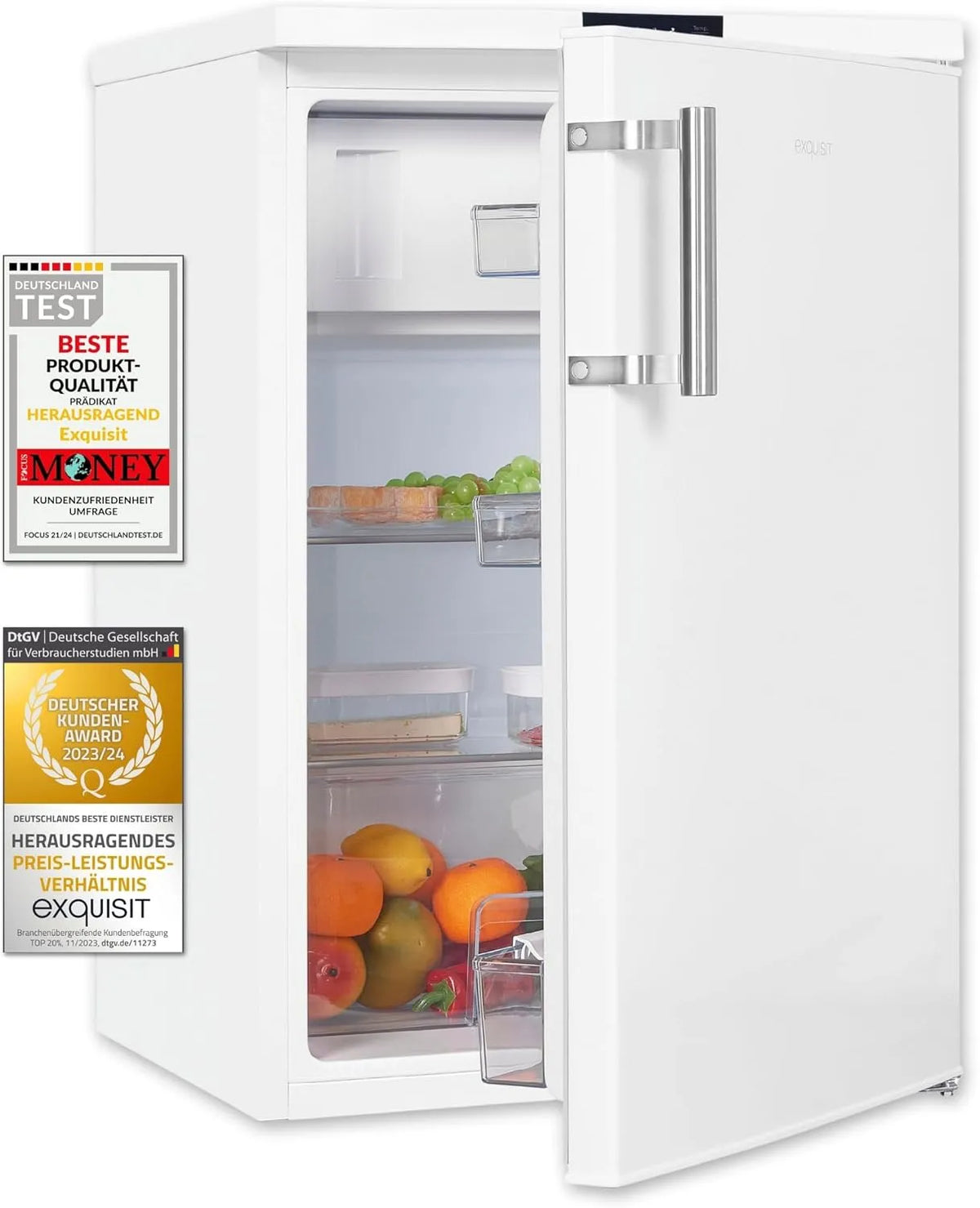 Exquisit Kühlschrank KS16-4-HE-010D, Fassungsvermögen 120 l Nutzinhalt, weiss, EEK D, LED-Licht