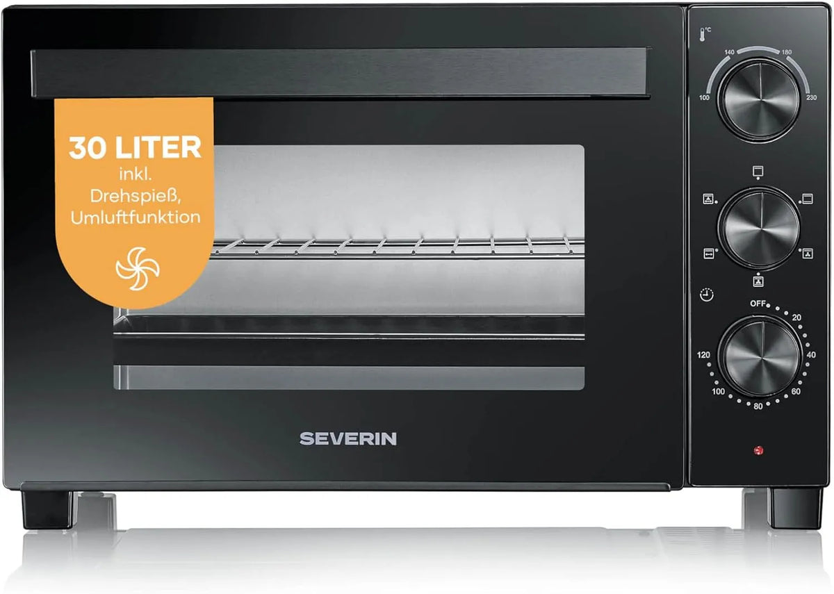 Severin Backofen TO 9020, Leistung 1600 W, Timer 120 Min., inklusive. Drehspieß für Fleisch, in Schwarz, 100-230 °C, Aufbackofen