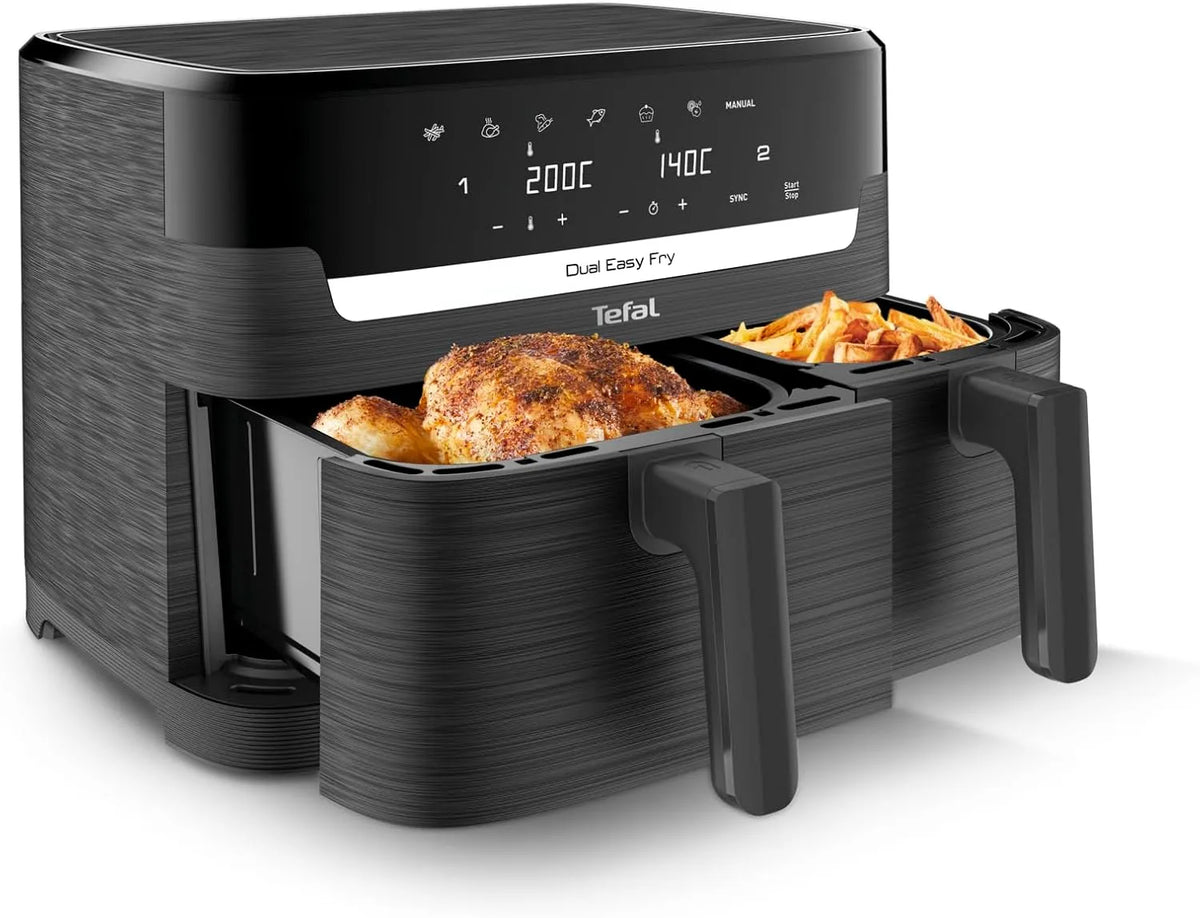 Tefal Easy Fry Digitale Doppelzonen-Luftfritteuse, Fassungsvermögen 8,3 l, 2 Schubladen, 8-in-1, luftfrittieren, 6 Portionen, extra knusprig, Braten