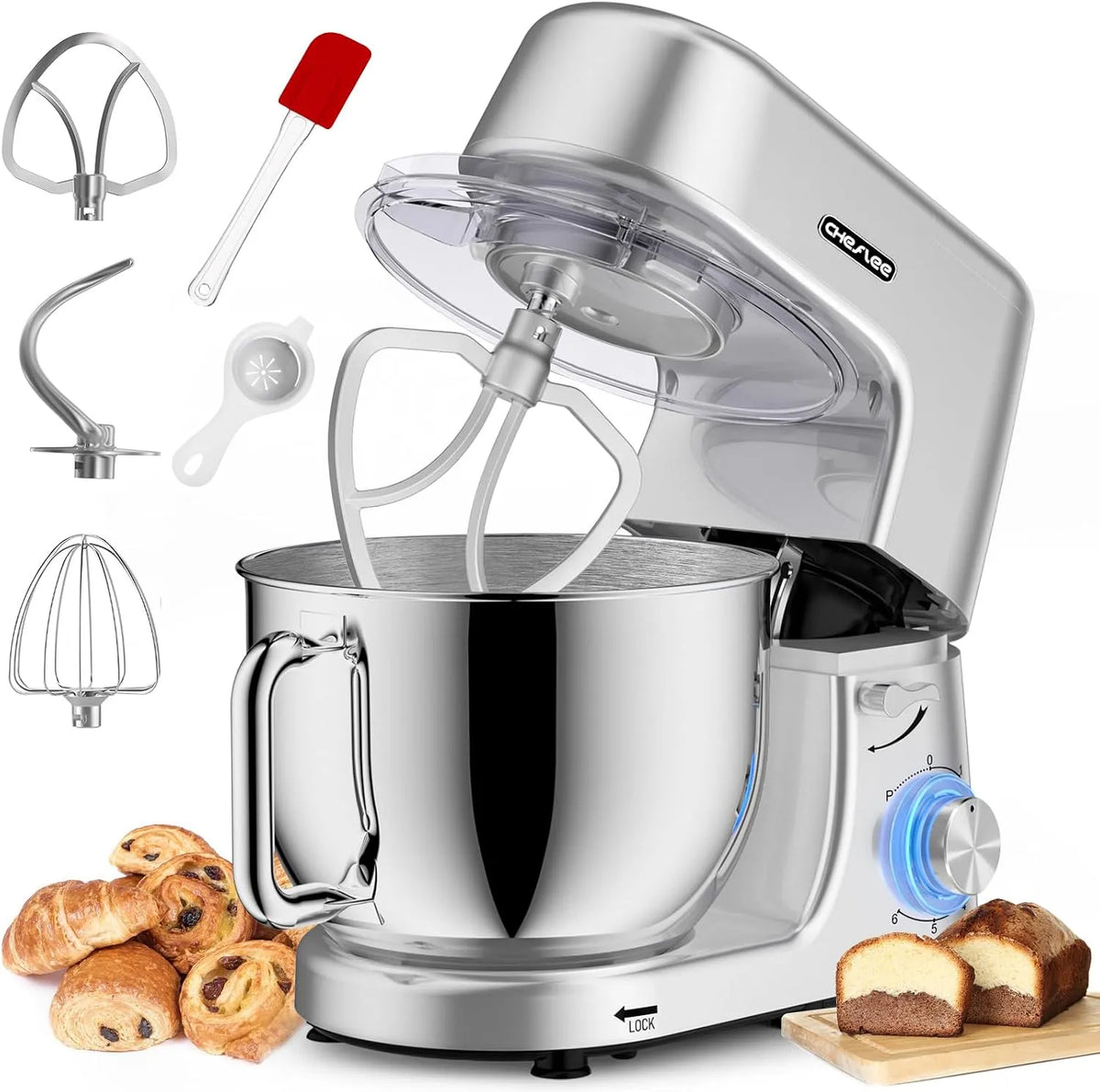 Küchenmaschine, Mit GroßEr 7.2 Liter EdelstahlschüSse inklusive. RüHraufsatz, Mit Knet- Und RüHrfunktion, Spritzschu, 2000W Knetmaschine