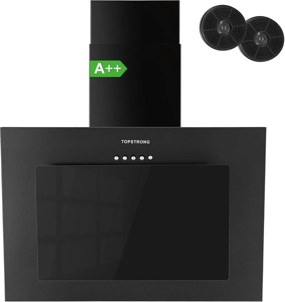 Dunstabzugshaube TopStrong, Leise Kopffreihaube 60 cm mit LED-Beleuchtung, Abluft mit 350 m³/h Starker Saugleistung, 3 Geschwindigkeitsstufen
