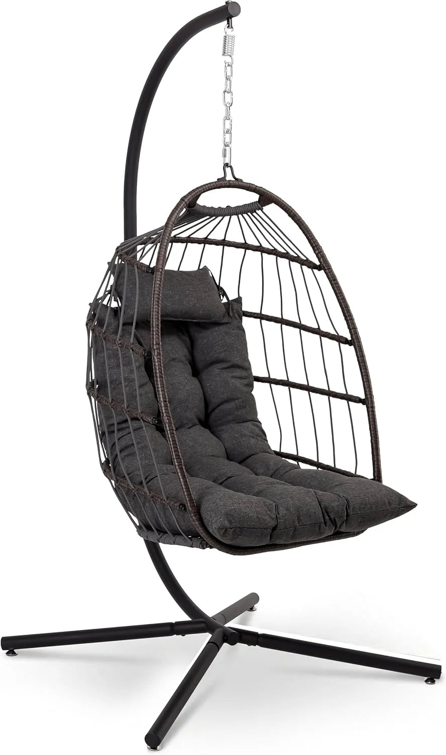 Mit Gestell Outdoor SereneLife Hängesessel, Wetterfest mit Kissen faltbar für Garten Balkon Indoor Relaxsessel Farbe Grau, mit Gestell Outdoor 250 kg