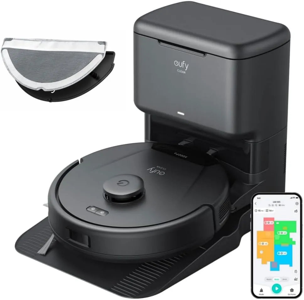 Saugroboter L60 60-Tage-Absaugstation eufy, mit 5.000Pa Saugkraft, Anti-Haar-Verwicklung, iPath-Laser-Navigation, für Hartböden