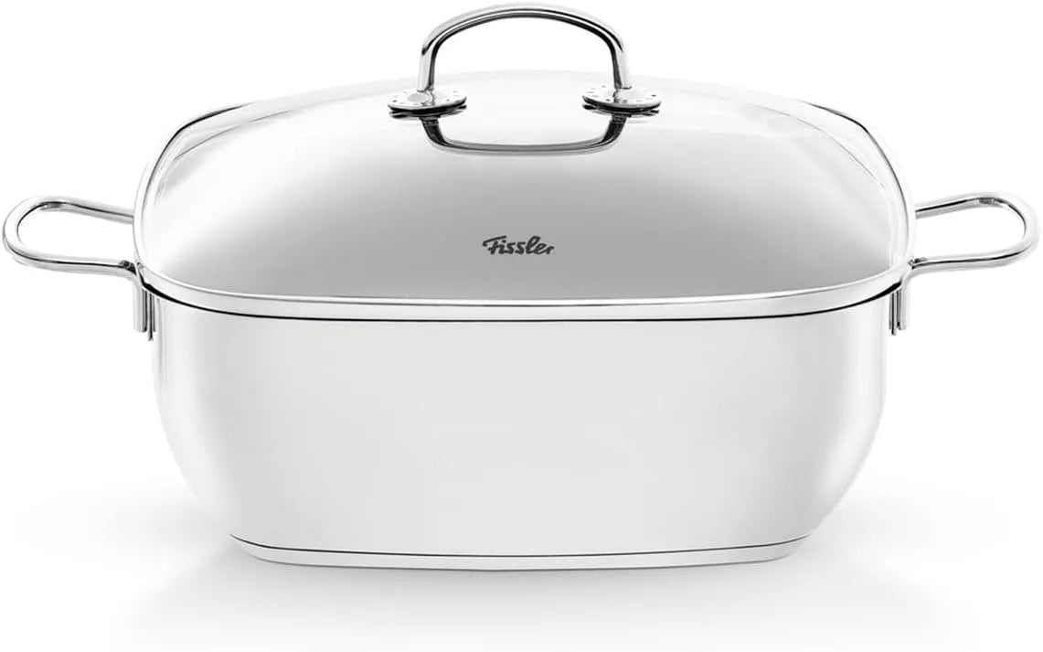 Backofen, Fassungsvermögen 6,5 L, Ø 28 cm, Fissler Secural, Edelstahl-Bräter, beschichtet, Schmortopf rechteckig, mit Glas-Deckel, backofengeeignet