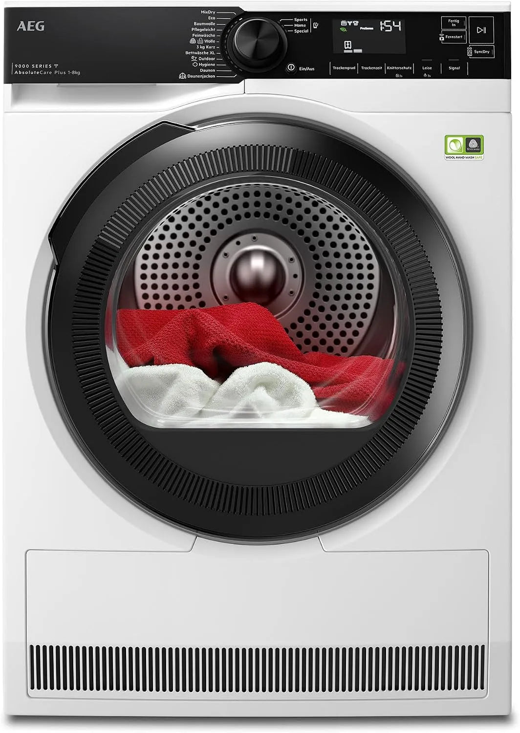 AEG Wärmepumpentrockner 9000 3D-Scan TR9W75780, WiFi 8 kg, Serie AbsoluteCarePlus, Daunentrocknung, Restfeuchteermittlung, Energiesparend