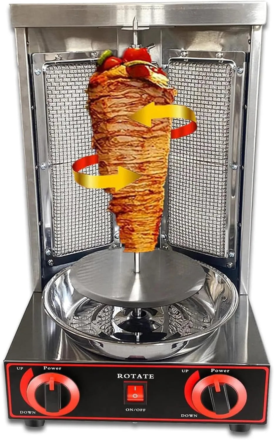 Grill, Gas-Döner-Kebab-Maschine, Drehspieß -Kebab auf der Arbeitsplatte, Edelstahl -Rotationsofen für die Küche im gewerblichen Restaurant
