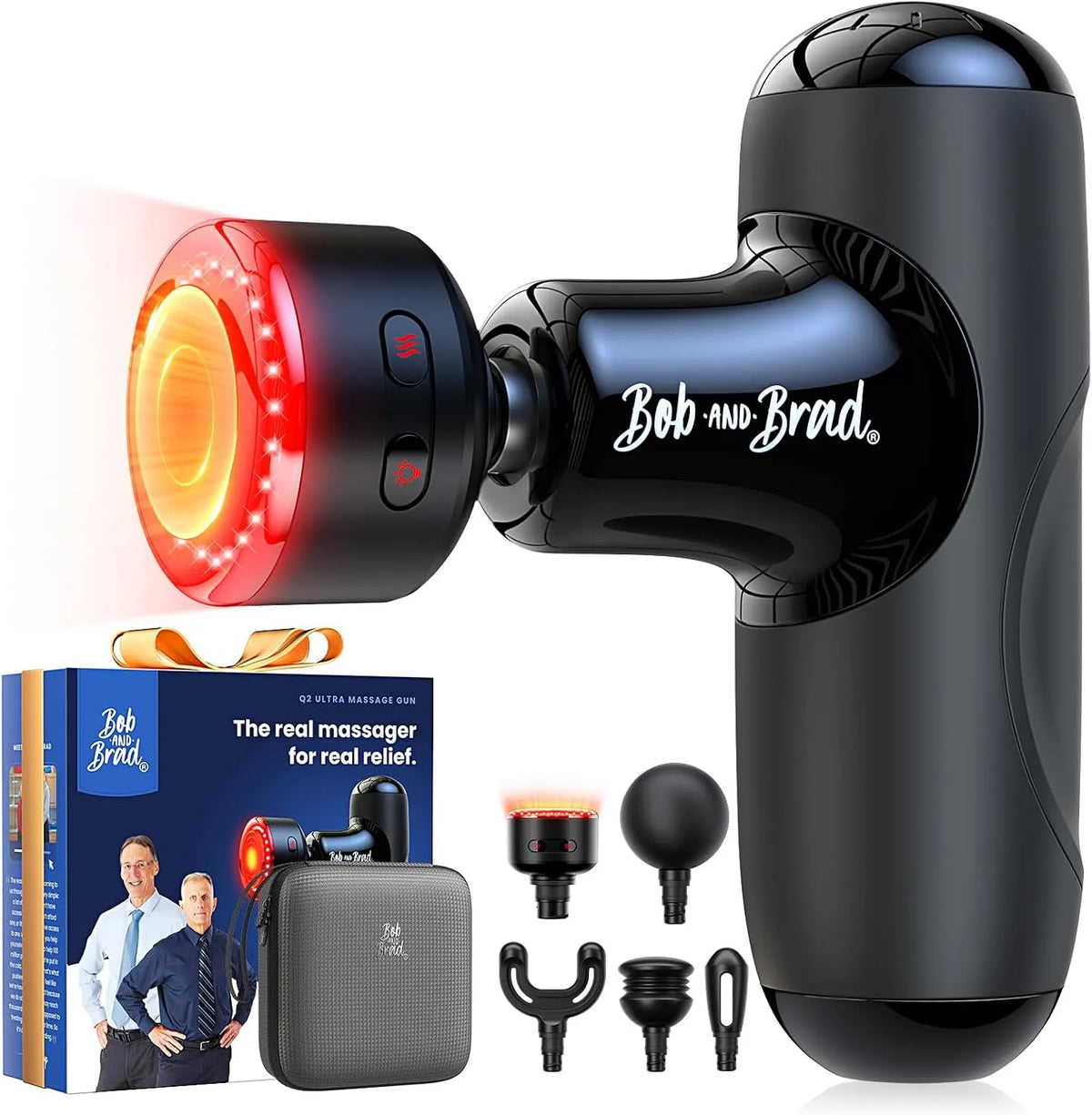 Brad Q2 Ultra Massagepistole mit Infrarot-Heizmassagekopf Bob and, Mini Massage Pistole mit Tragetasche