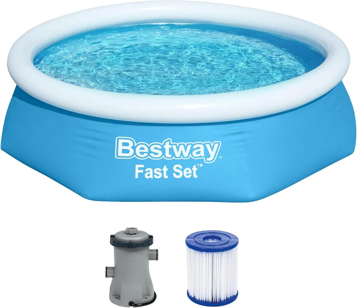 Bestway Pool, Fast Set Aufstellpool-Set mit Filterpumpe Ø 244 x 61 cm, rund, blau