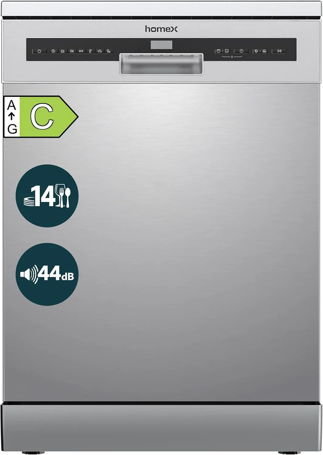 Geschirrspüler homeX, Breite 60 cm, 44 dB, 14 Maßgedecke, 7 Betriebsprogramme, Spülmaschine in freistehender Ausführung, AquaStop, ckschublade, Silber