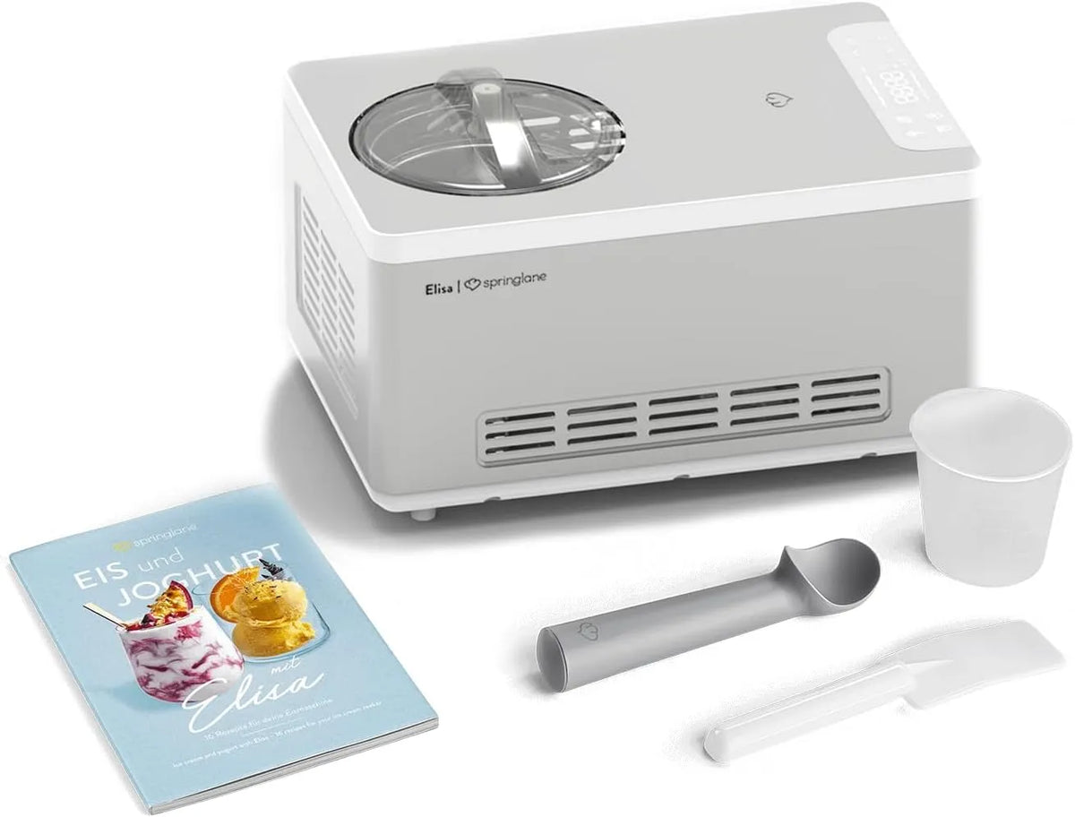 Eismaschine SPRINGLANE, inklusive. Rezeptheft, & Joghurtbereiter Elisa 2,0 L mit selbstkühlendem Kompressor 220 W, Elisa Silber