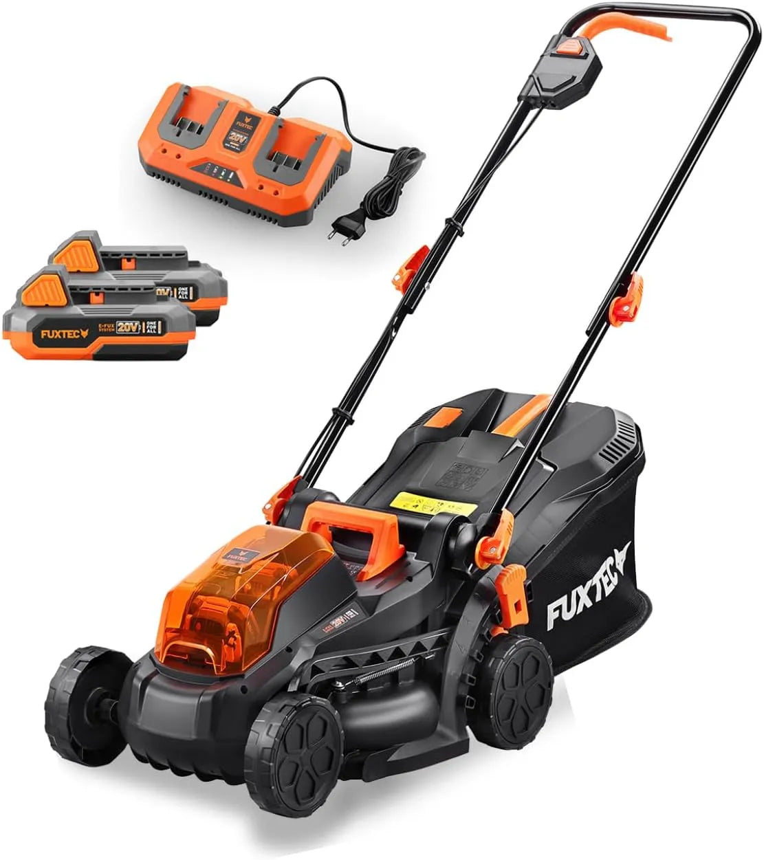 Fuxtec Rasenmäher 2x20V E1RM20, Akku 40V, inklusive. Li-Ion Batterie 2Ah & Doppel-Ladegerät, Schnittbreite 33cm, Variable Schnitthöhe