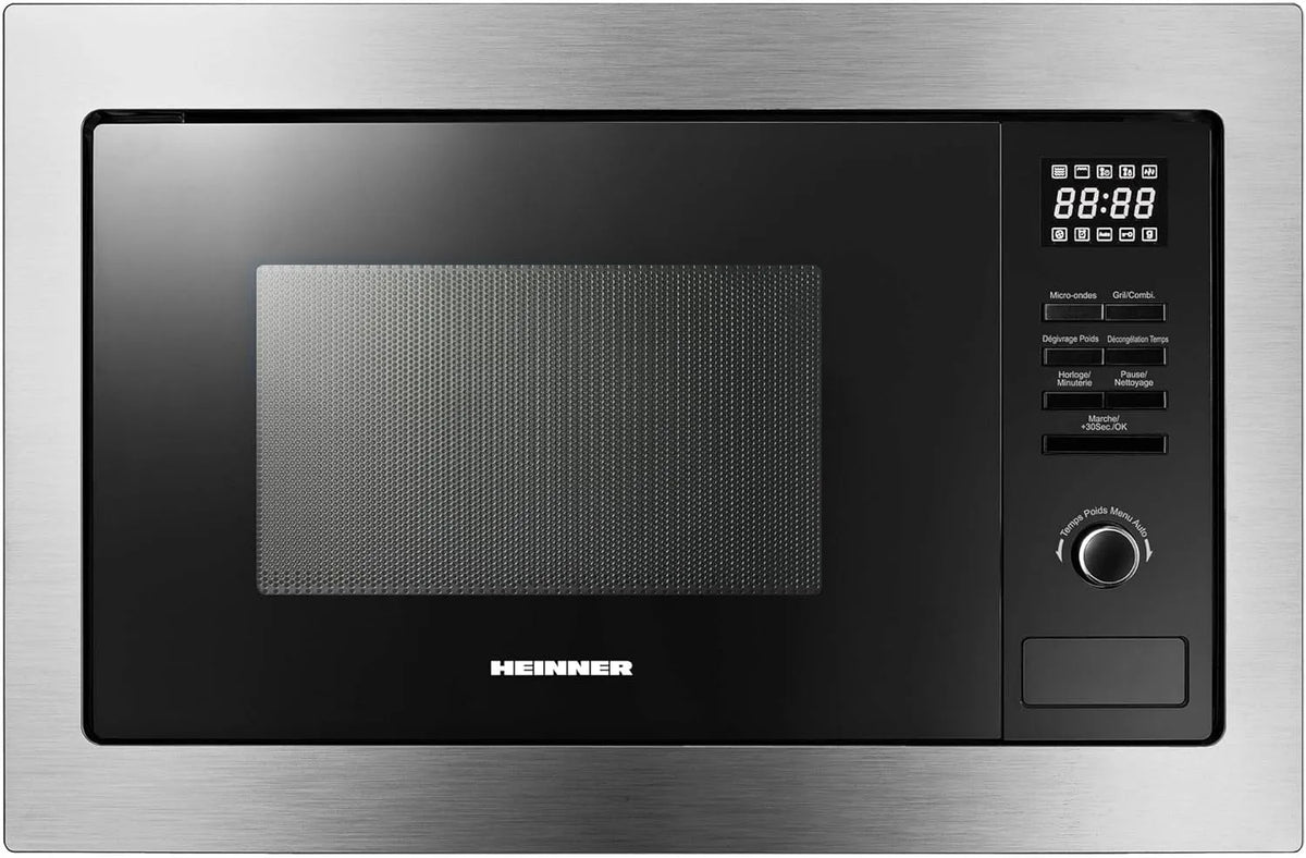 Grill HMW-MDBI25GDIX, 5 Jahre, Digitale Steuerung, Edelstahl-Design, Gleichmäßige Erwärmung, Leistung 1000 W, Einbau-Mikrowellenofen, Platzsparend