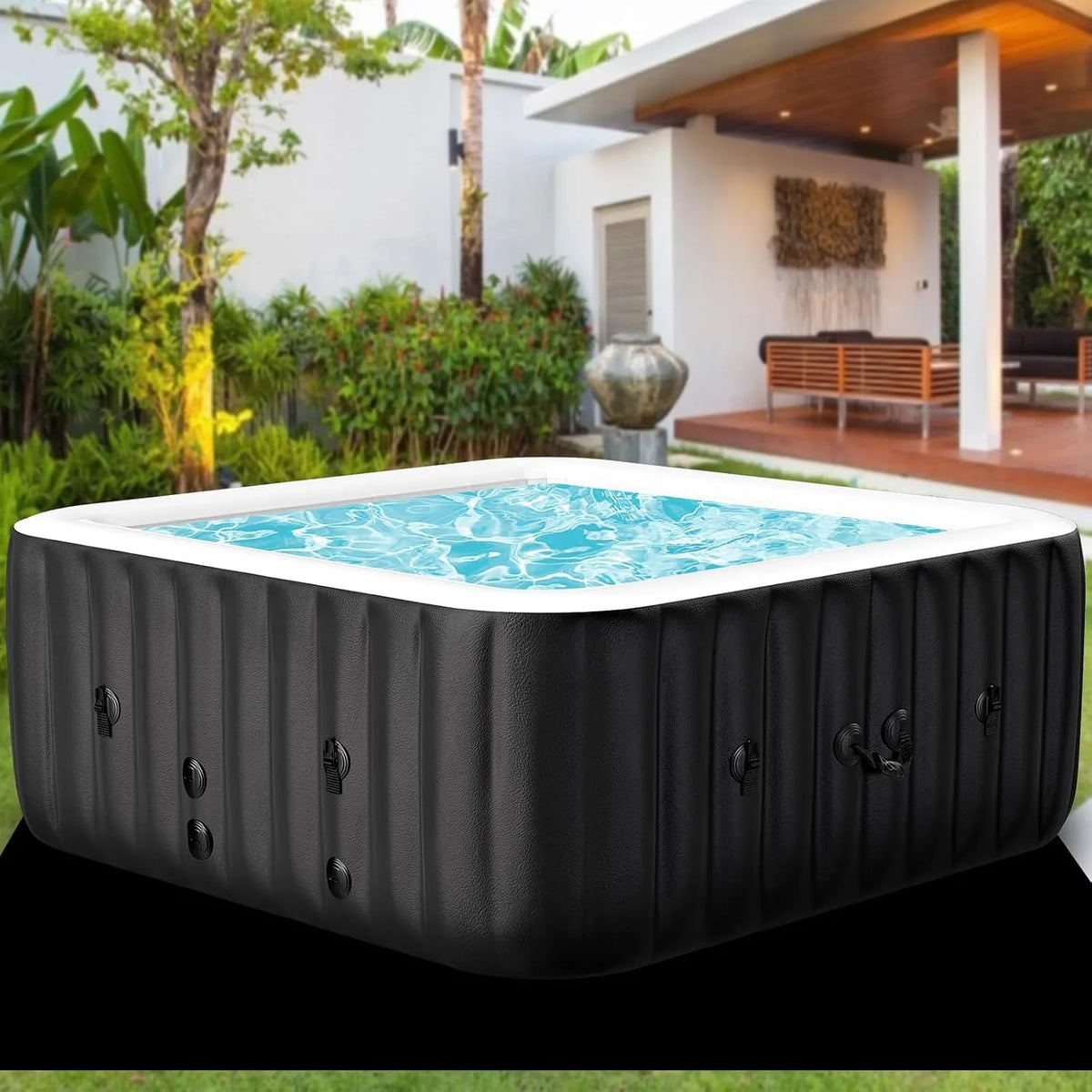 Whirlpool, Mit LuftdüSen, Matte Und Heizungspumpe In-Outdoor SPA Kreisen, Isoliertem Deckel, Quadrat