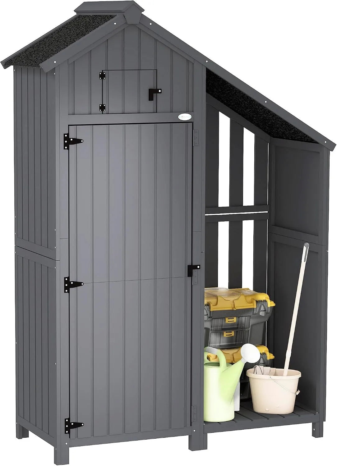 Gartenhaus Outsunny, mit Giebeldach Holzhütte Geräteschuppen 129 x 51,5 x 180 cm Farbe Grau+in Schwarz, Gartenschrank Holz Geräteschrank