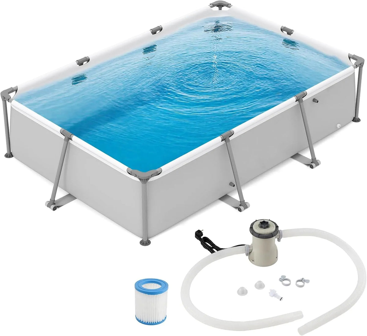 Costway Pool, Aufstellpool rechteckig, Maße 300 x 207 x 66 cm, Set mit Filterpumpe, Swimming für Garten, Swimmingpool Komplettset groß