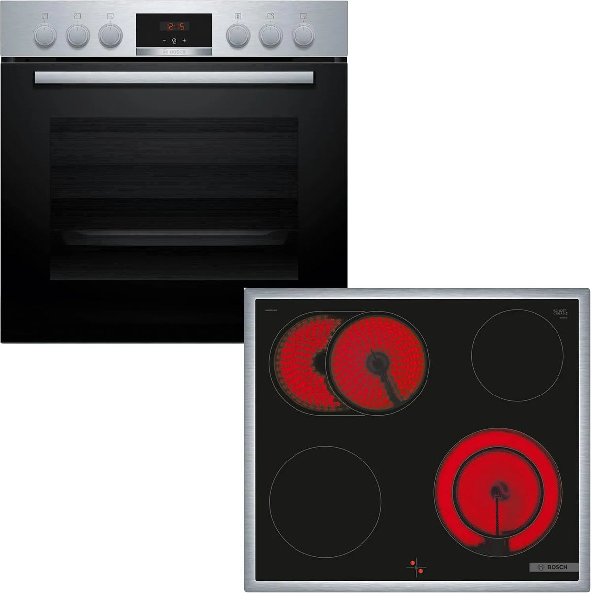 Bosch Kochfeld HND411LS67 3D-Heißluft HEB513BS3, NKN645GA2E, Einbauherd-Set, Herdgesteuert, Edelstahl, Serie 4 Elektro 60 cm, mit Rahmen