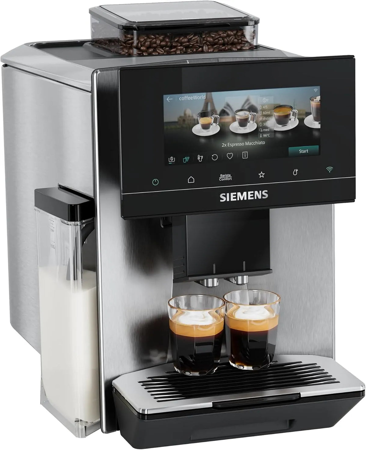 Siemens Kaffeevollautomat EQ900 TQ923E03, iAroma, personalisierbare Einstellungen, präzises Mahlwerk, großes, intuitives Full-Touch-Display, Silber