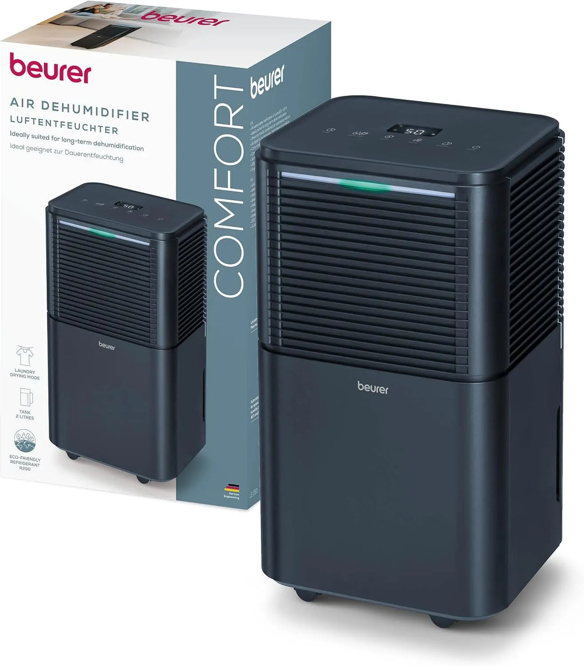 Luftentfeuchter LE 150 30m2 Beurer elektrischer, 12L/24h, Fassungsvermögen 12L, Fassungsvermögen 2L Wassertank, besonders leise im Nachtmodus, bis