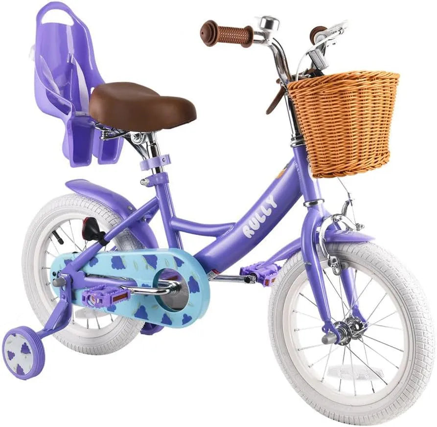 Fahrrad, RULLY Fruit Kinderfahrrad für Mädchen, 12/14/16 Zoll, geeignet für 2–7 Jahre, Korb und Puppensitz, mit Stützrädern