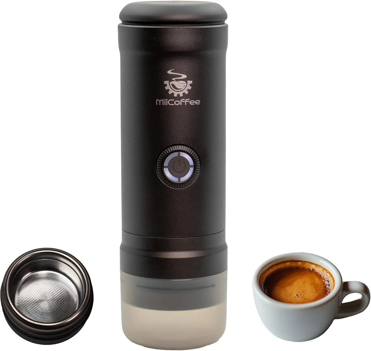 Espressomaschine MiiCoffee Eon tragbar, Farbe Grau, Reisekaffeemaschine mit Selbsterhitzung und USB-C-Aufladung