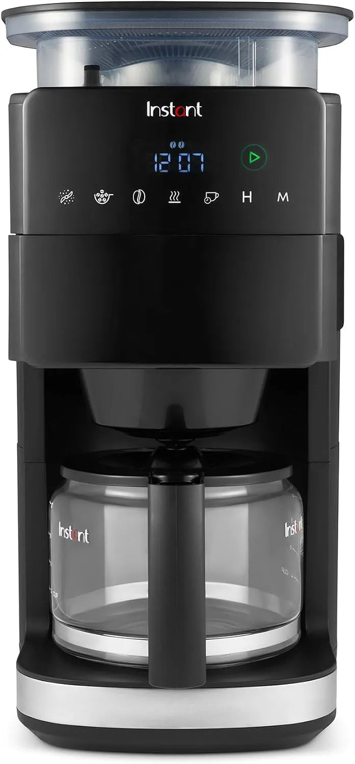 Kaffeemaschine, 12 Tassen, wiederverwendbarer Filter, Digitalanzeige, Glaskaraffe, 24 Stunden programmierbar, Instant Grind & Brew, Wasserfilter