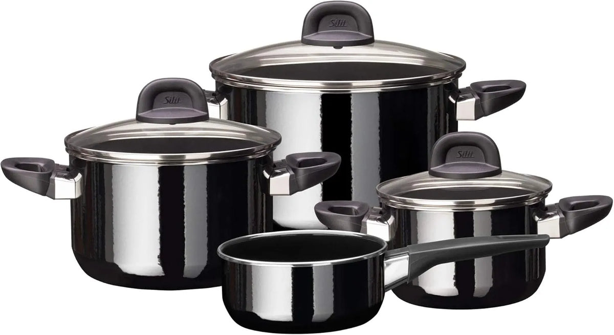 Topfset Silit Modesto Line, Silargan Funktionskeramik, Induktion 4-teilig, Kochtopf Set mit Glasdeckel, in Schwarz, Induktions Töpfe Set nickelfrei