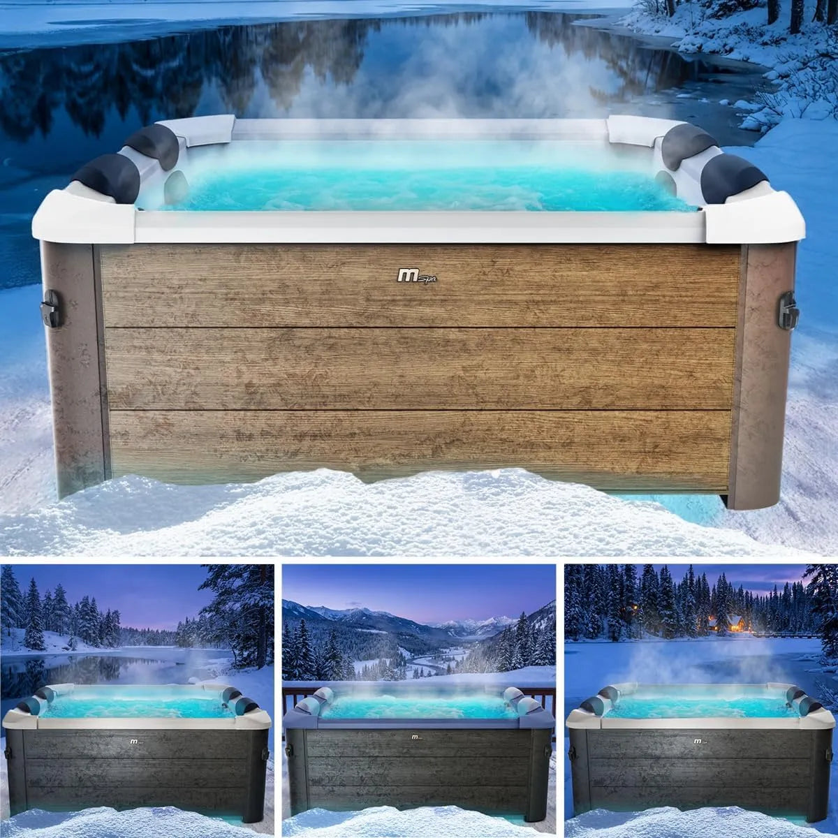 Whirlpool BRAST MSpa Frame, Maße 160x160x65cm, Maße 180x180x65cm, 5 Modelle, 6 Personen, Oslo Sapphire & Amber mit Fester Außenwand, LED-Beleuchtung