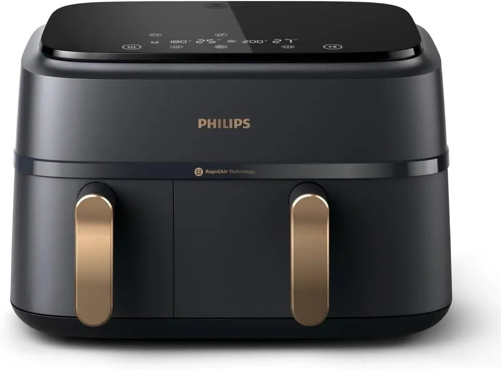 Philips Heißluftfritteuse 3000 NA352/00, Fassungsvermögen 9L, 2 Gerichte gleichzeitig, RapidAir Plus Technologie, HomeID App, 2 Körbe